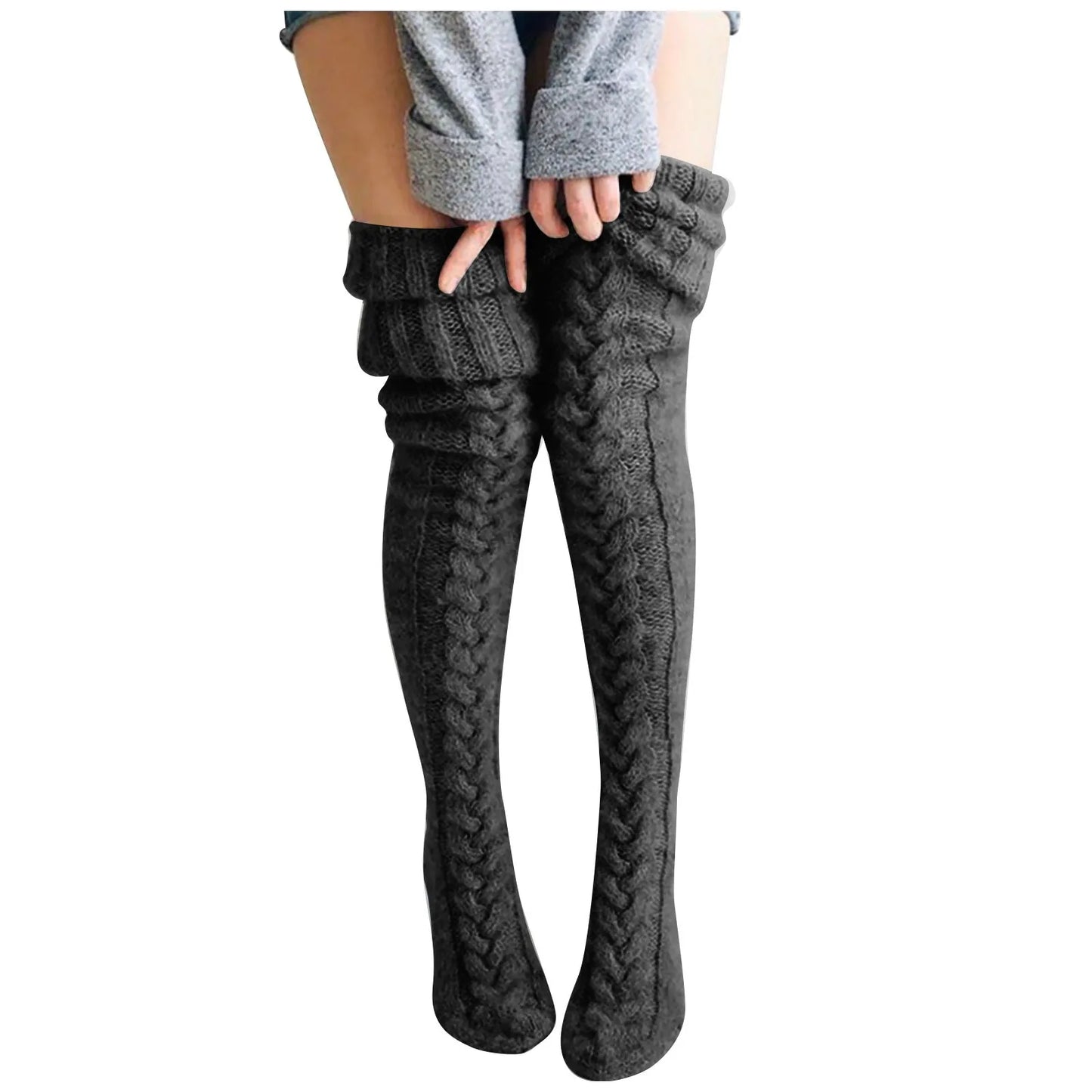 Women Socks Christmas solid Long Over The Knee Cotton Socks High Long Winter Knitting Over Knee Xmas Knit carpet Socks