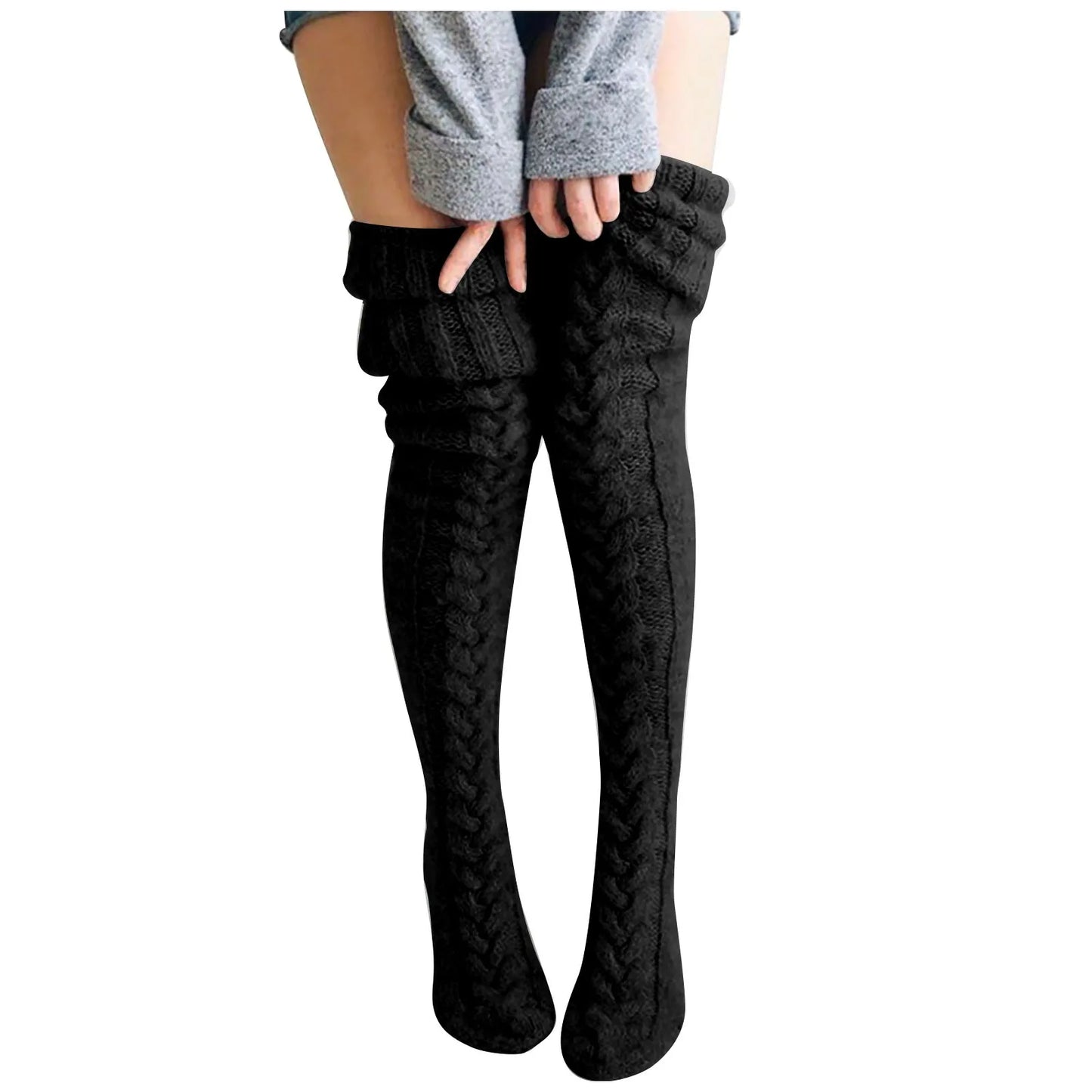 Women Socks Christmas solid Long Over The Knee Cotton Socks High Long Winter Knitting Over Knee Xmas Knit carpet Socks