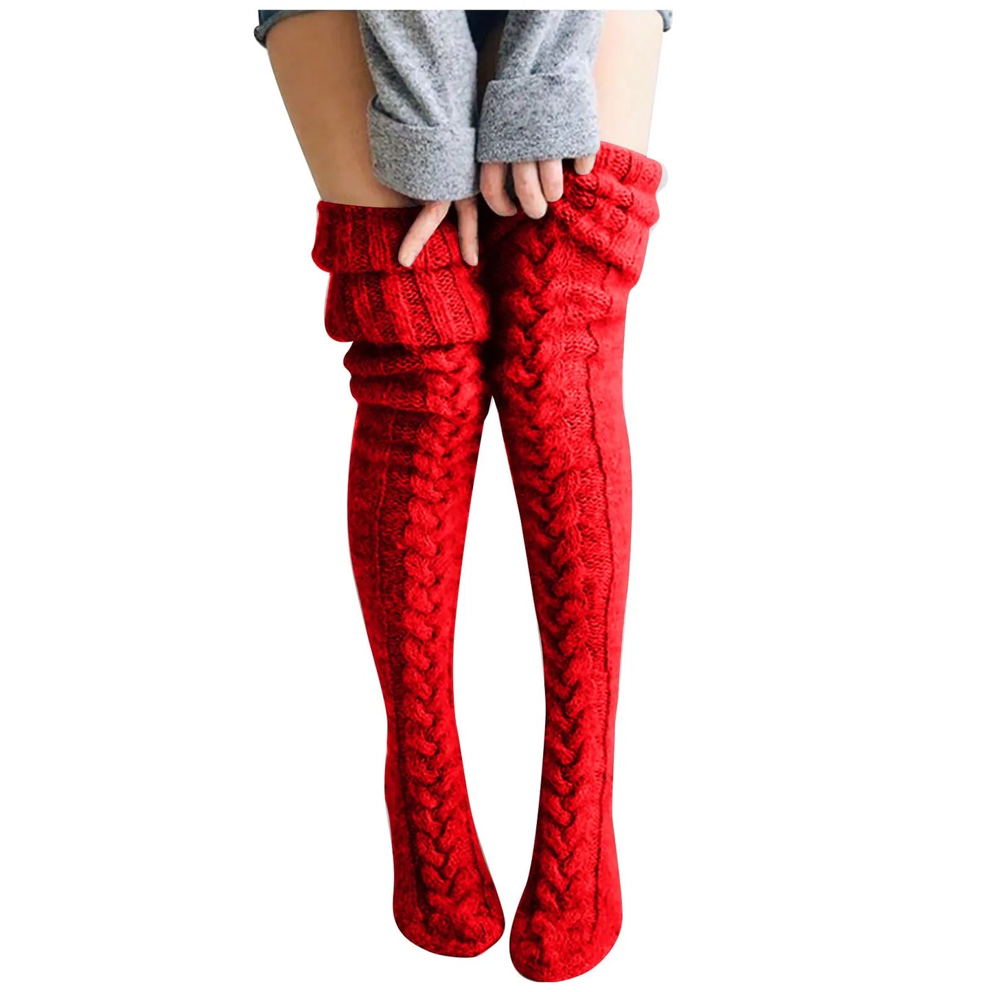 Women Socks Christmas solid Long Over The Knee Cotton Socks High Long Winter Knitting Over Knee Xmas Knit carpet Socks