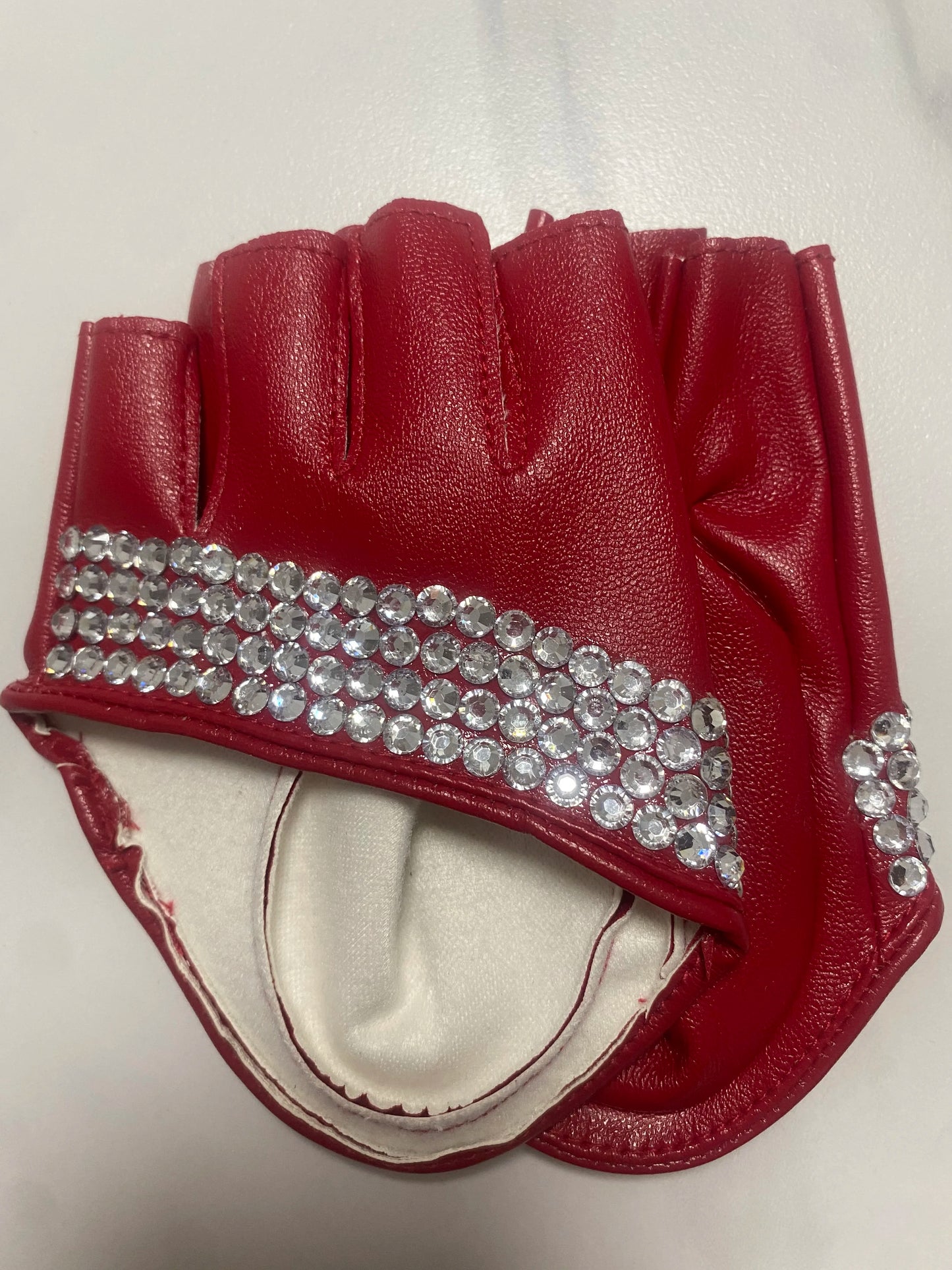 Women's Fashion Half Palm Semi- finger PU Leather Rhinestone Gloves Men's Fingerless Hip-hop Personality Diy Gloves