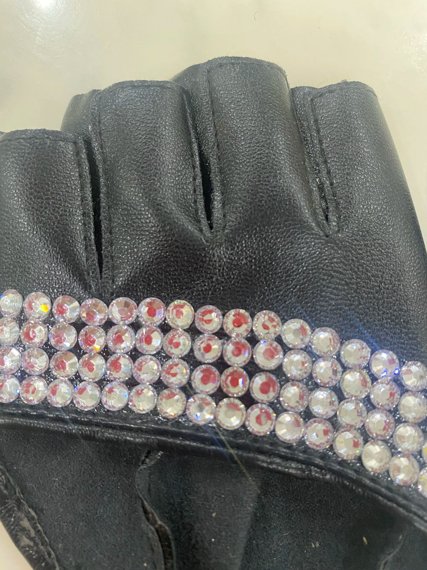 Women's Fashion Half Palm Semi- finger PU Leather Rhinestone Gloves Men's Fingerless Hip-hop Personality Diy Gloves