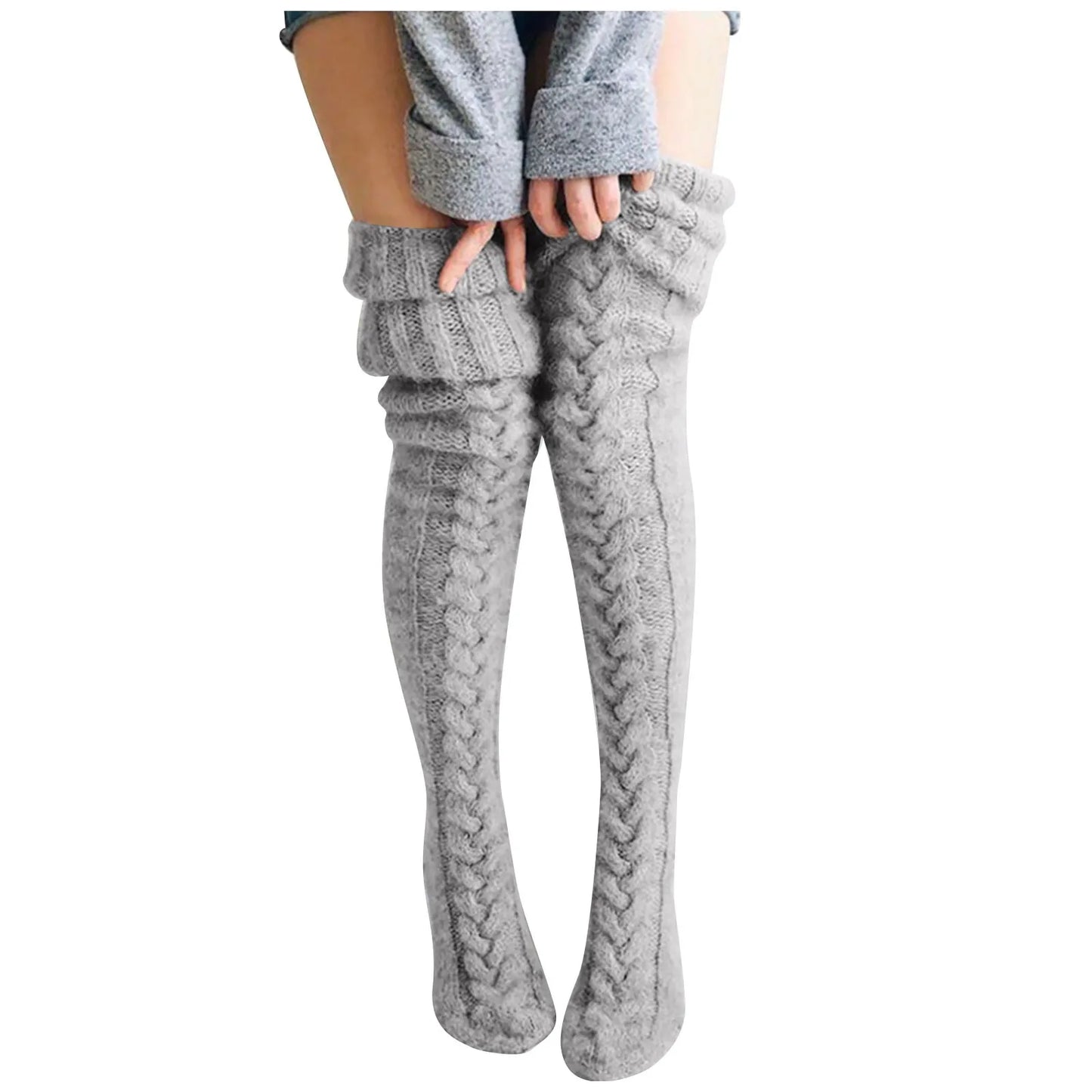 Women Socks Christmas solid Long Over The Knee Cotton Socks High Long Winter Knitting Over Knee Xmas Knit carpet Socks