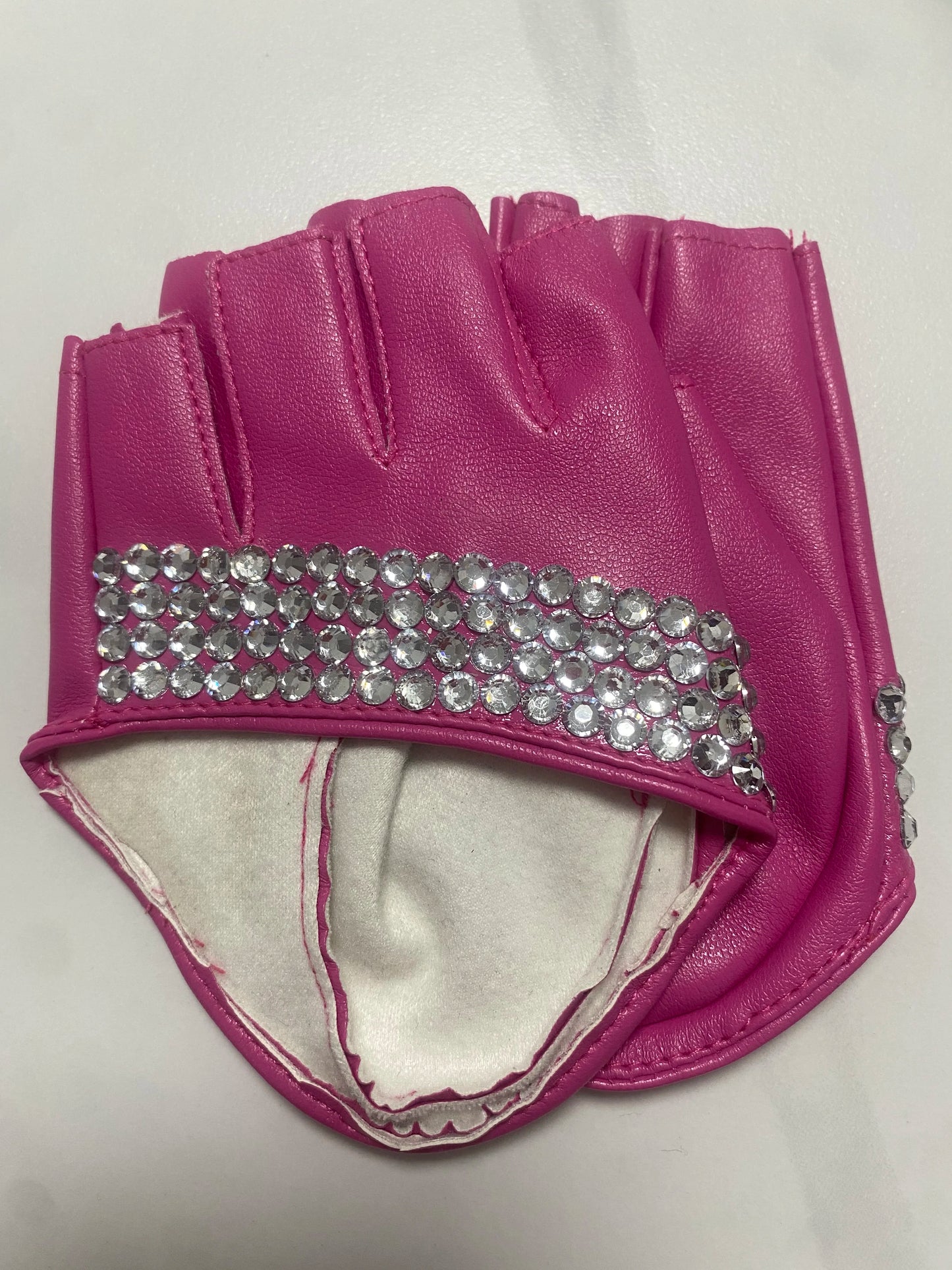 Women's Fashion Half Palm Semi- finger PU Leather Rhinestone Gloves Men's Fingerless Hip-hop Personality Diy Gloves