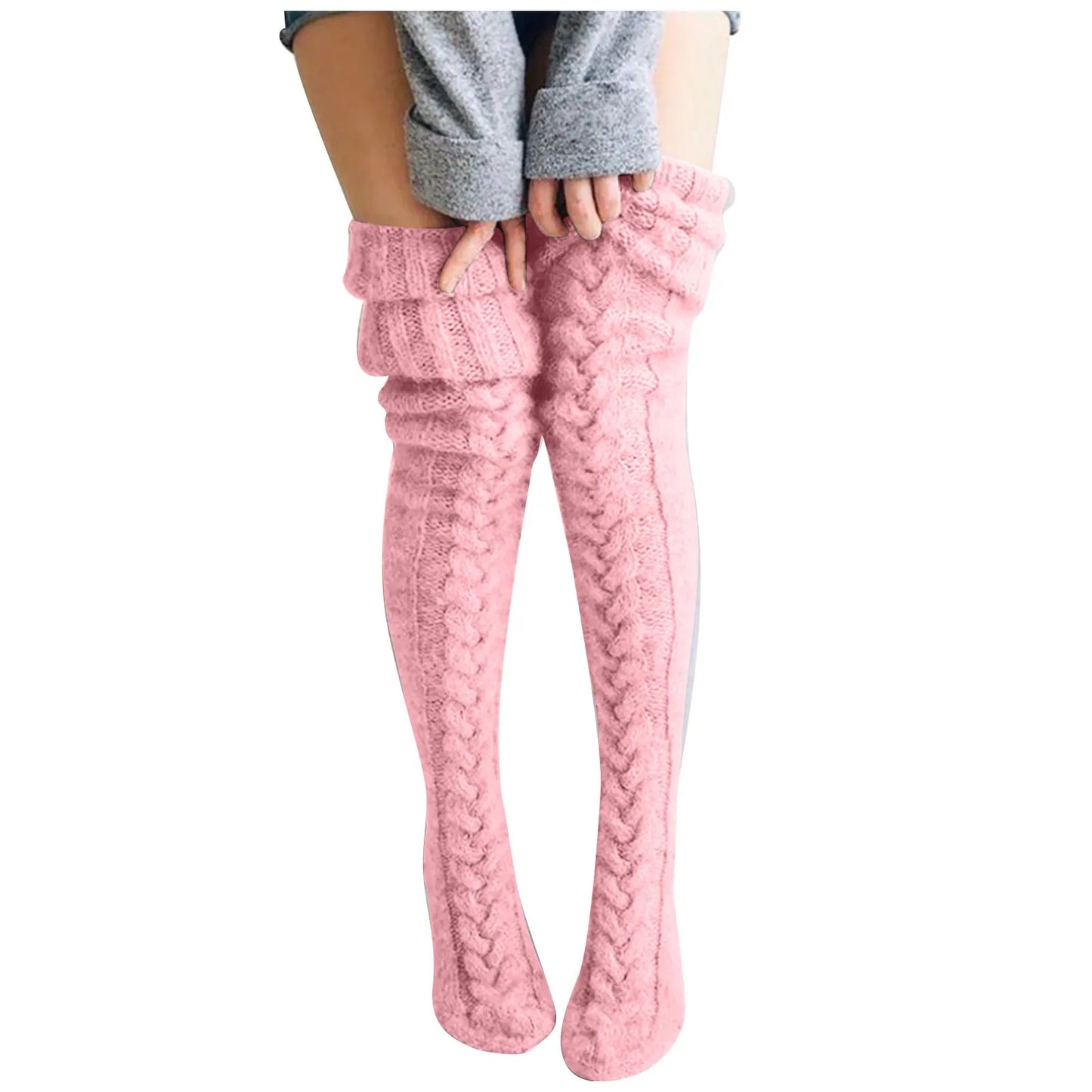 Women Socks Christmas solid Long Over The Knee Cotton Socks High Long Winter Knitting Over Knee Xmas Knit carpet Socks
