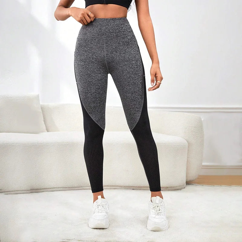 Mesh Colorblocked High Waist Yoga Pants with Pockets Leggings for Women Tummy Control Workout Leggings for Women