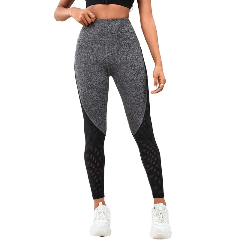 Mesh Colorblocked High Waist Yoga Pants with Pockets Leggings for Women Tummy Control Workout Leggings for Women