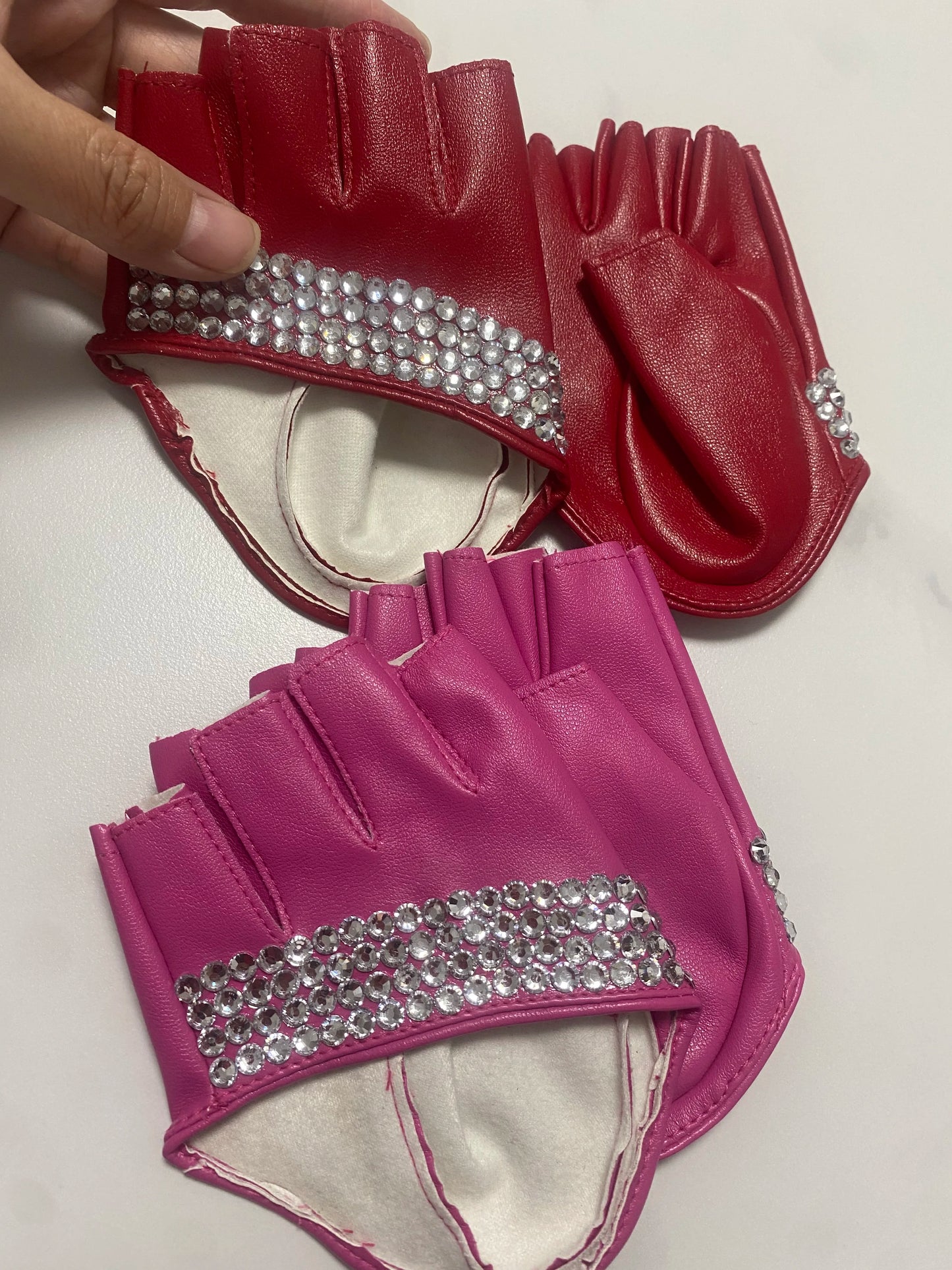 Women's Fashion Half Palm Semi- finger PU Leather Rhinestone Gloves Men's Fingerless Hip-hop Personality Diy Gloves