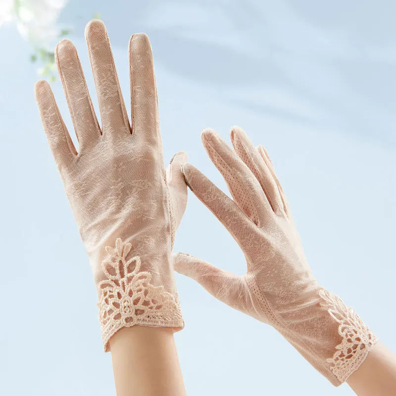 Sexy Spring Summer Women Autumn UV Sunscreen Short Sun Gloves Fashion Ice Silk Lace Driving Of Thin Touch Screen Gloves G07A