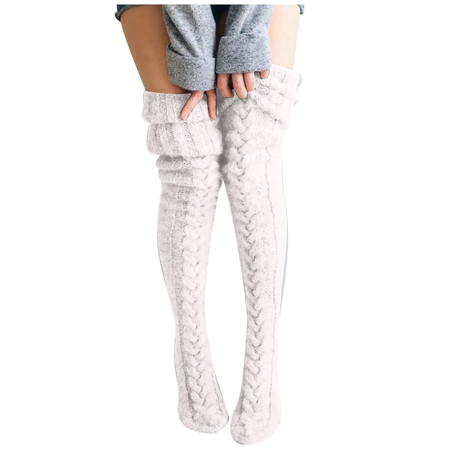 Women Socks Christmas solid Long Over The Knee Cotton Socks High Long Winter Knitting Over Knee Xmas Knit carpet Socks