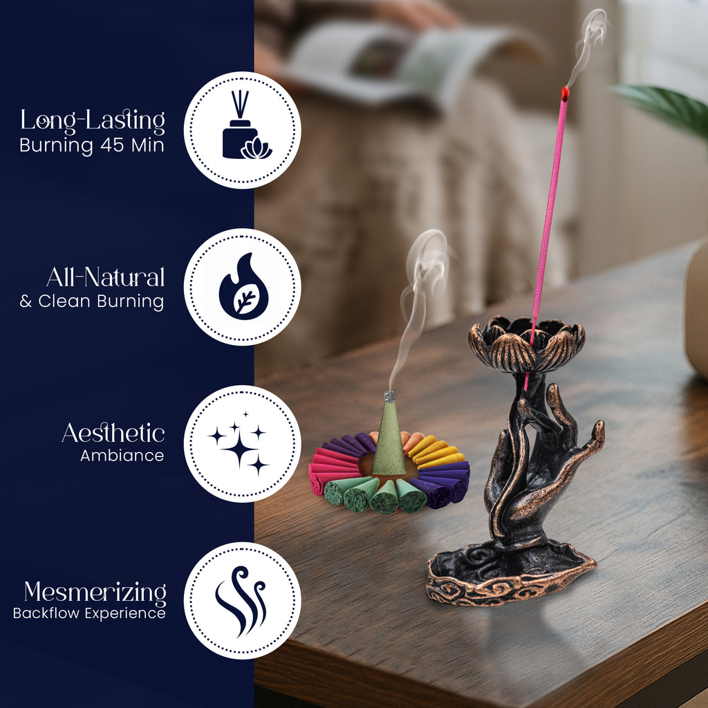 Crystal Aura Incense Ritual Set – Essential Oil Sticks & Backflow Cones with Holder