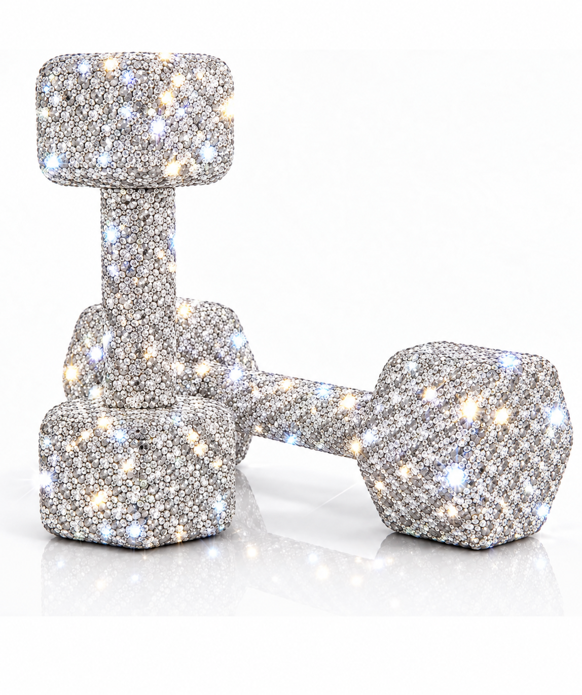 Pair of Crystal Dumbbells – Rhinestone Hand Weights, WHITE, Set of 2