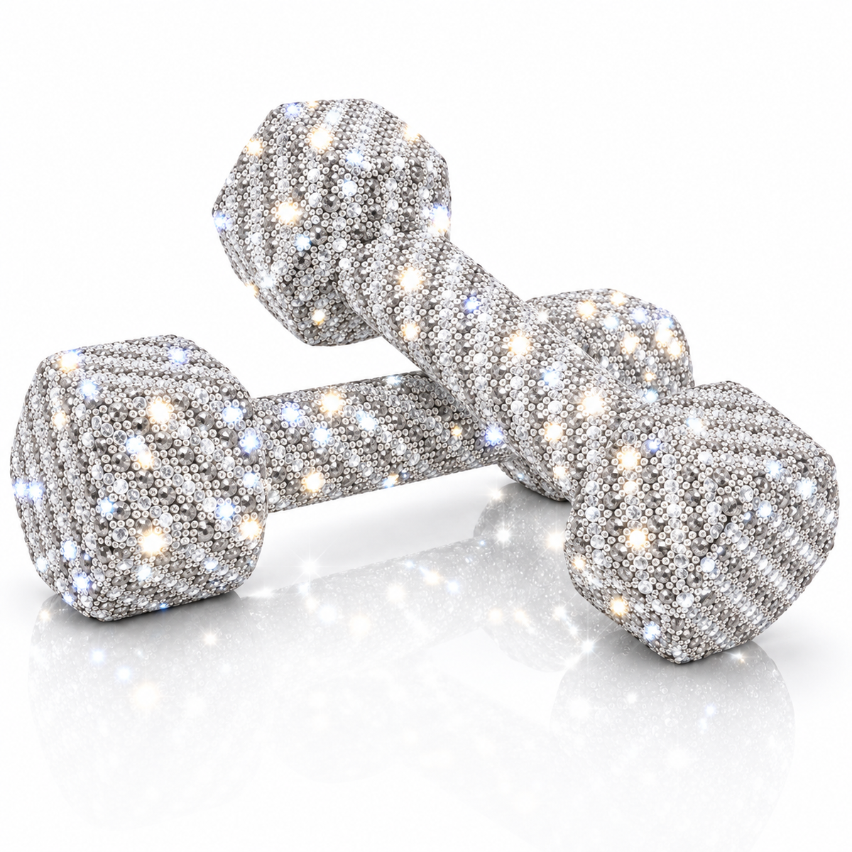 Pair of Crystal Dumbbells – Rhinestone Hand Weights, WHITE, Set of 2