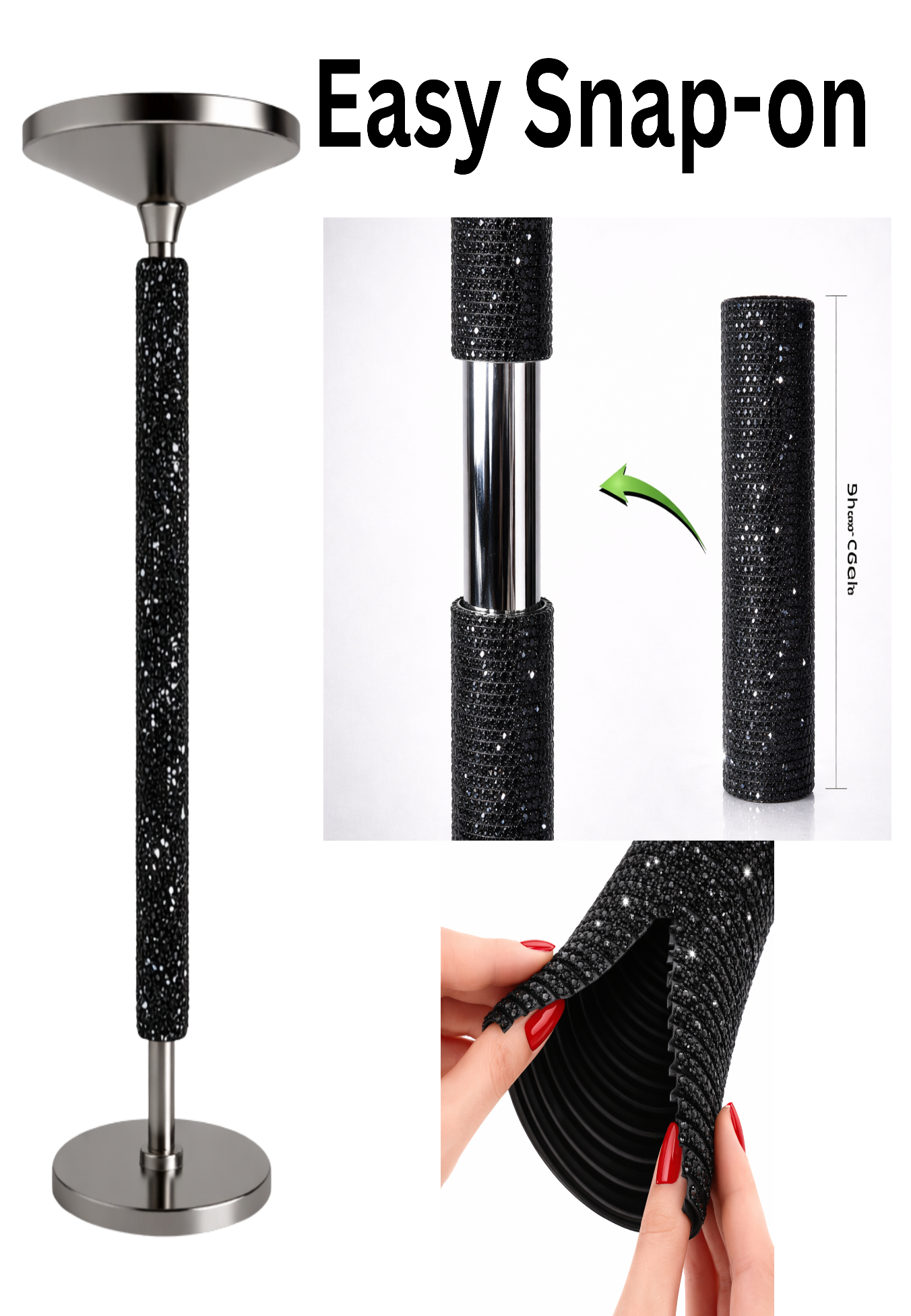 All Black Diamond Pole Cover - Set of 2 Snap-On