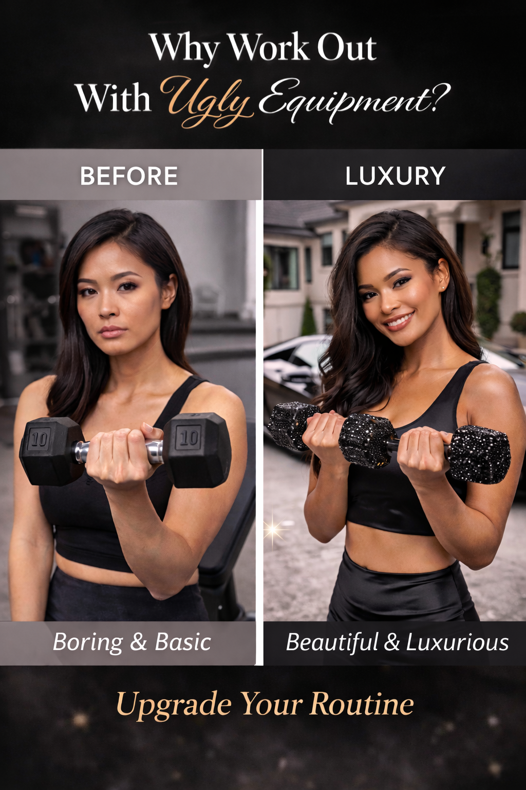 All Black Crystal Dumbbells – Stealth Luxury