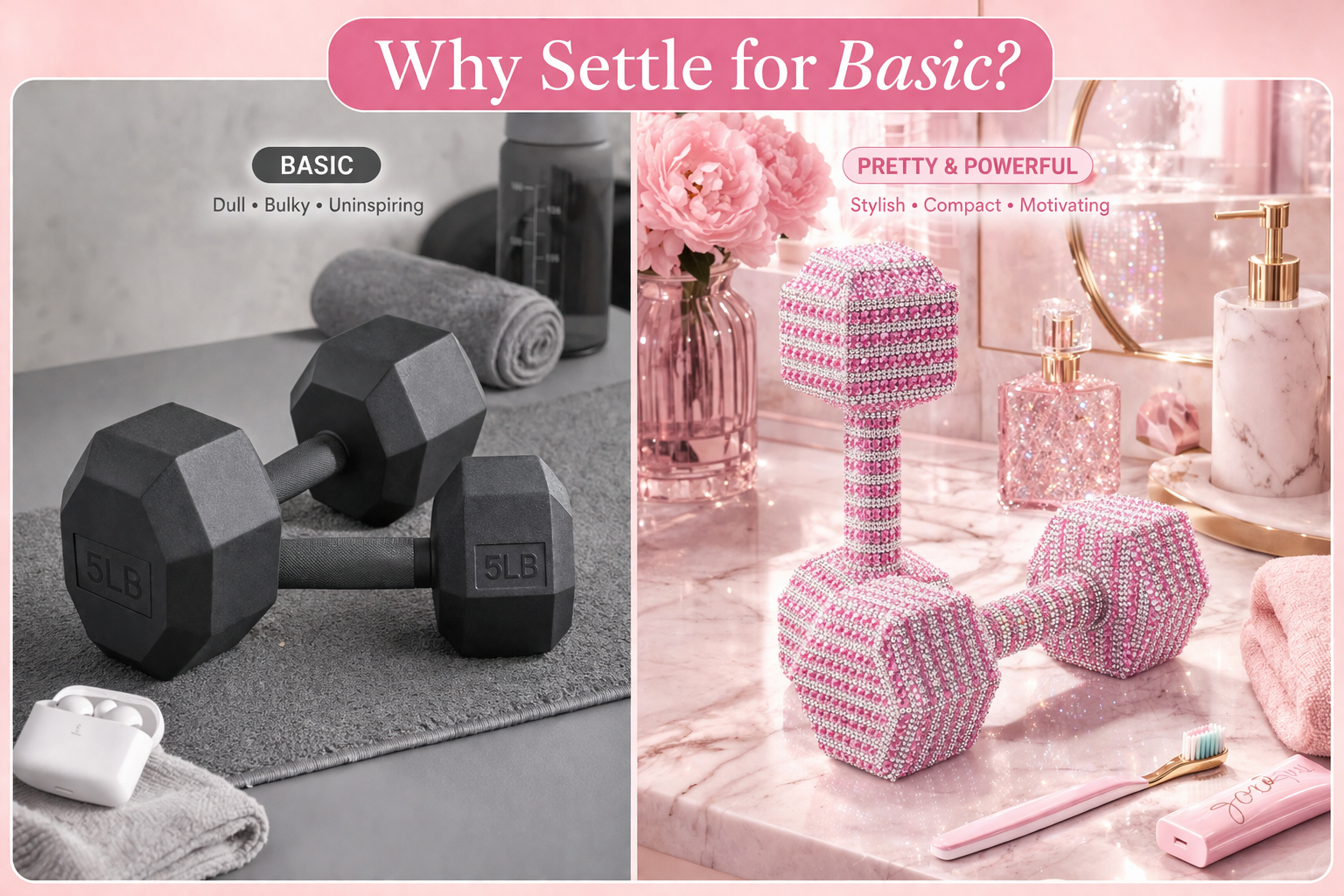 Pink & White Diamond Dumbbells - Pretty in Power