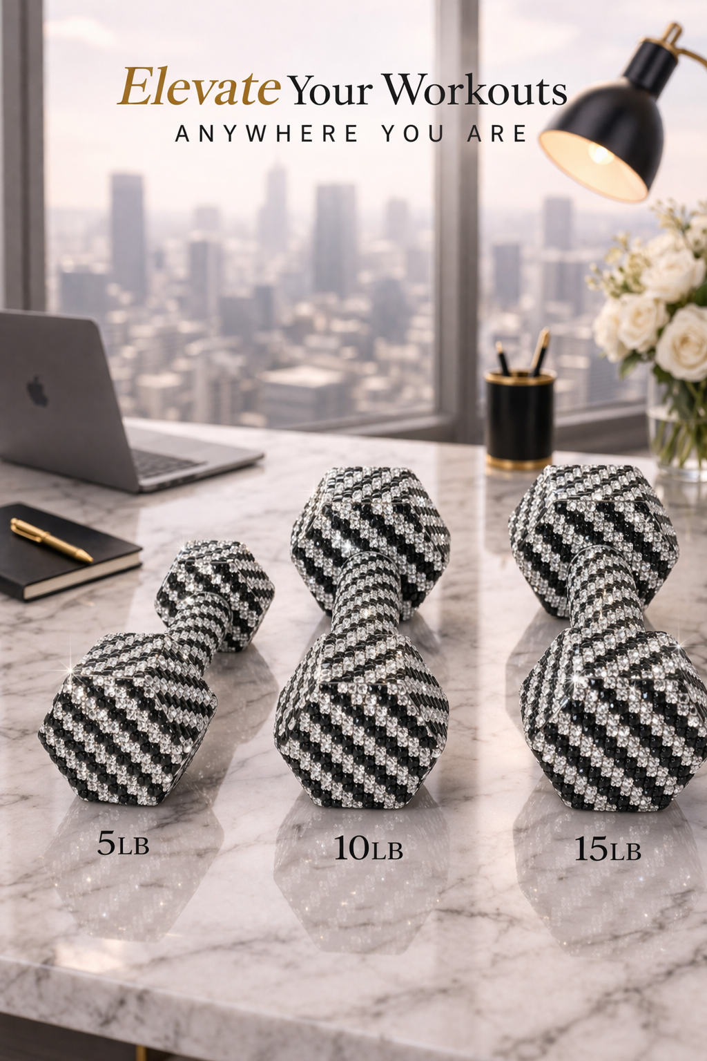 Tuxedo Black & White Crystal Dumbbells