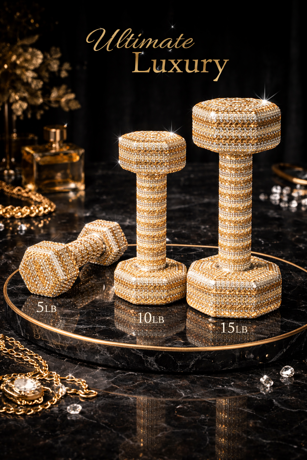 Gold Crystal Dumbbells – Ultra Luxury Set