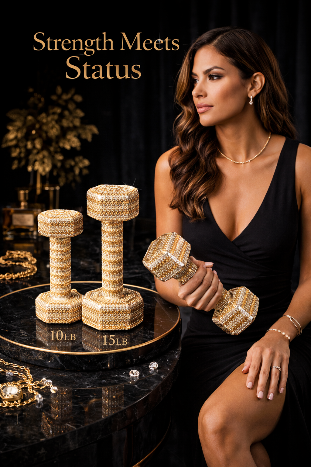 Gold Crystal Dumbbells – Ultra Luxury Set