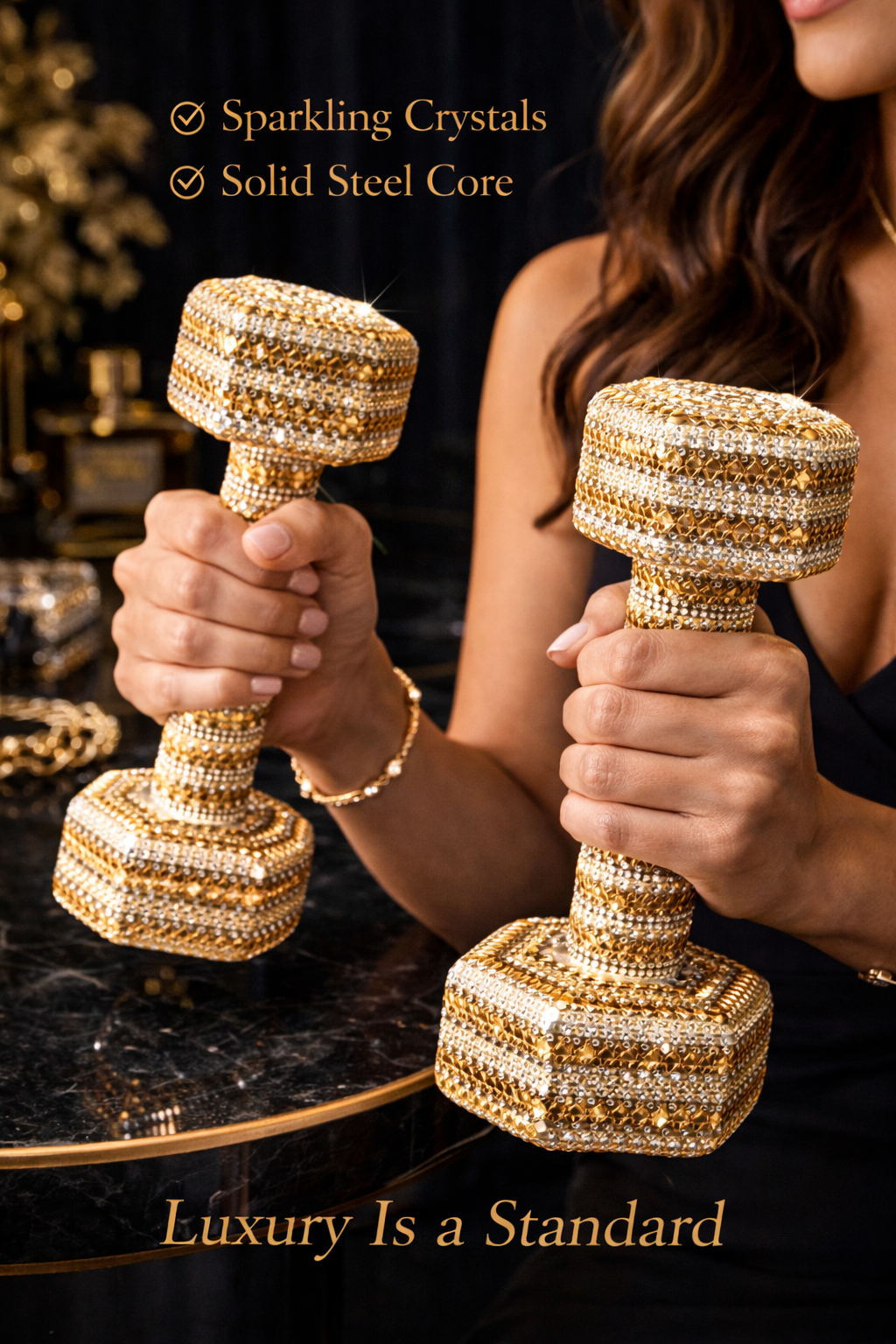 Gold Crystal Dumbbells – Ultra Luxury Set