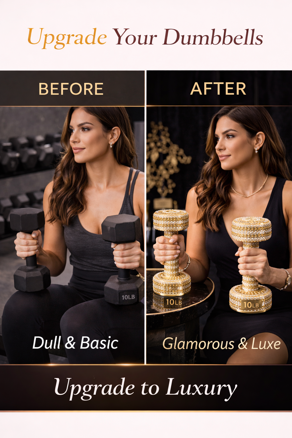 Gold Crystal Dumbbells – Ultra Luxury Set