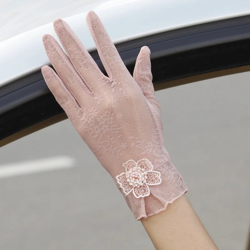 Sexy Spring Summer Women Autumn UV Sunscreen Short  Sun Gloves Fashion Ice Silk Lace Driving Of Thin Touch Screen Gloves G07A