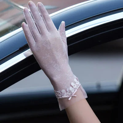 Sexy Spring Summer Women Autumn UV Sunscreen Short  Sun Gloves Fashion Ice Silk Lace Driving Of Thin Touch Screen Gloves G07A
