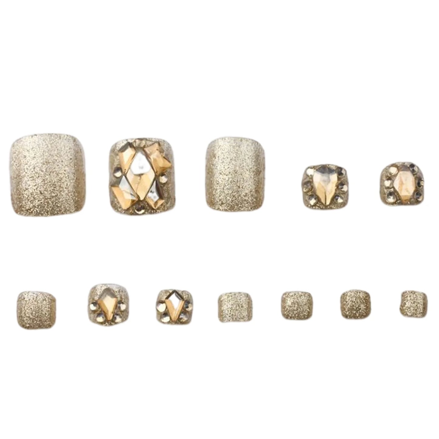 24pcs Blue Color Wearable Foot Fake Nail Short Length Paillette Faux Rhinestone Decor Finished Press On Toenails