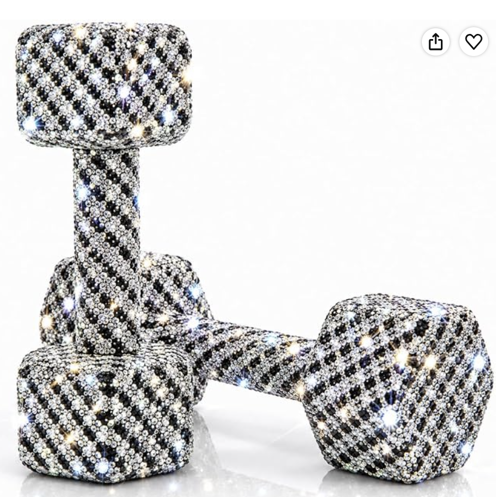 Pair of Crystal Dumbbells – Rhinestone Hand Weights, Black & White