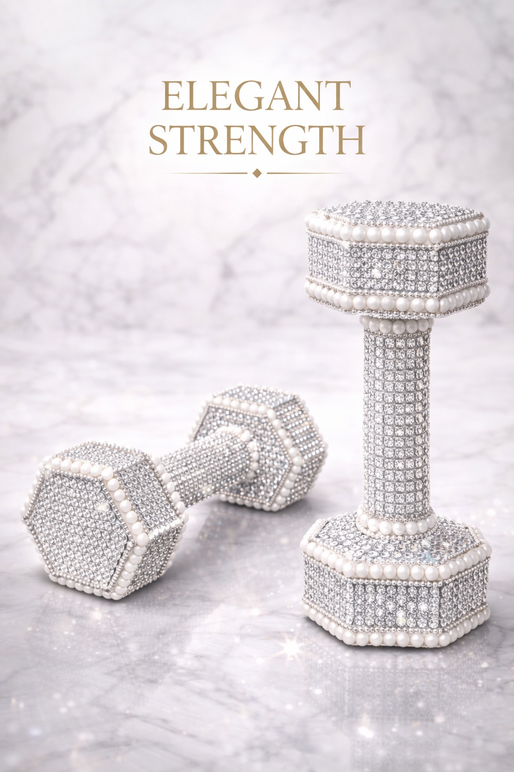 White Diamond Dumbbells with Pearl Trim – Elegant Luxury Set