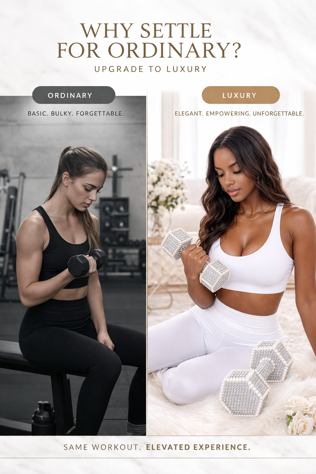 White Diamond Dumbbells with Pearl Trim – Elegant Set