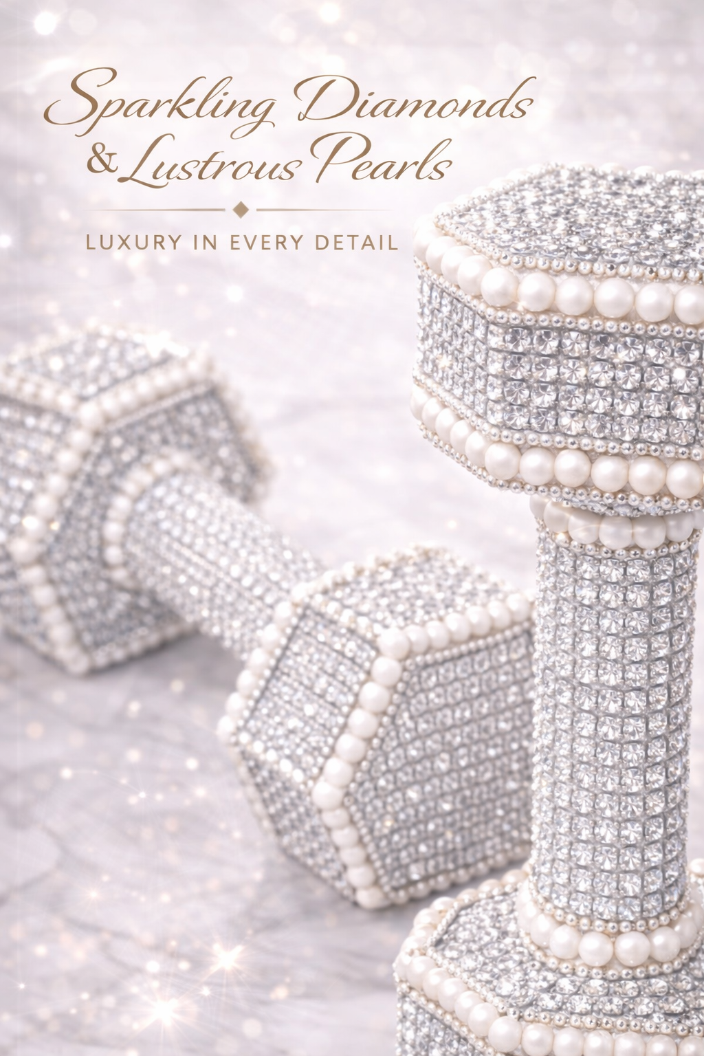 White Diamond Dumbbells with Pearl Trim – Elegant Set