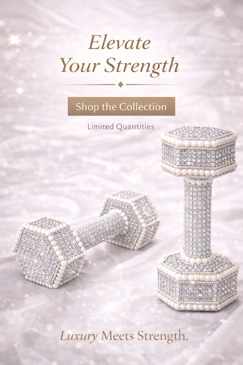 White Diamond Dumbbells with Pearl Trim – Elegant Set