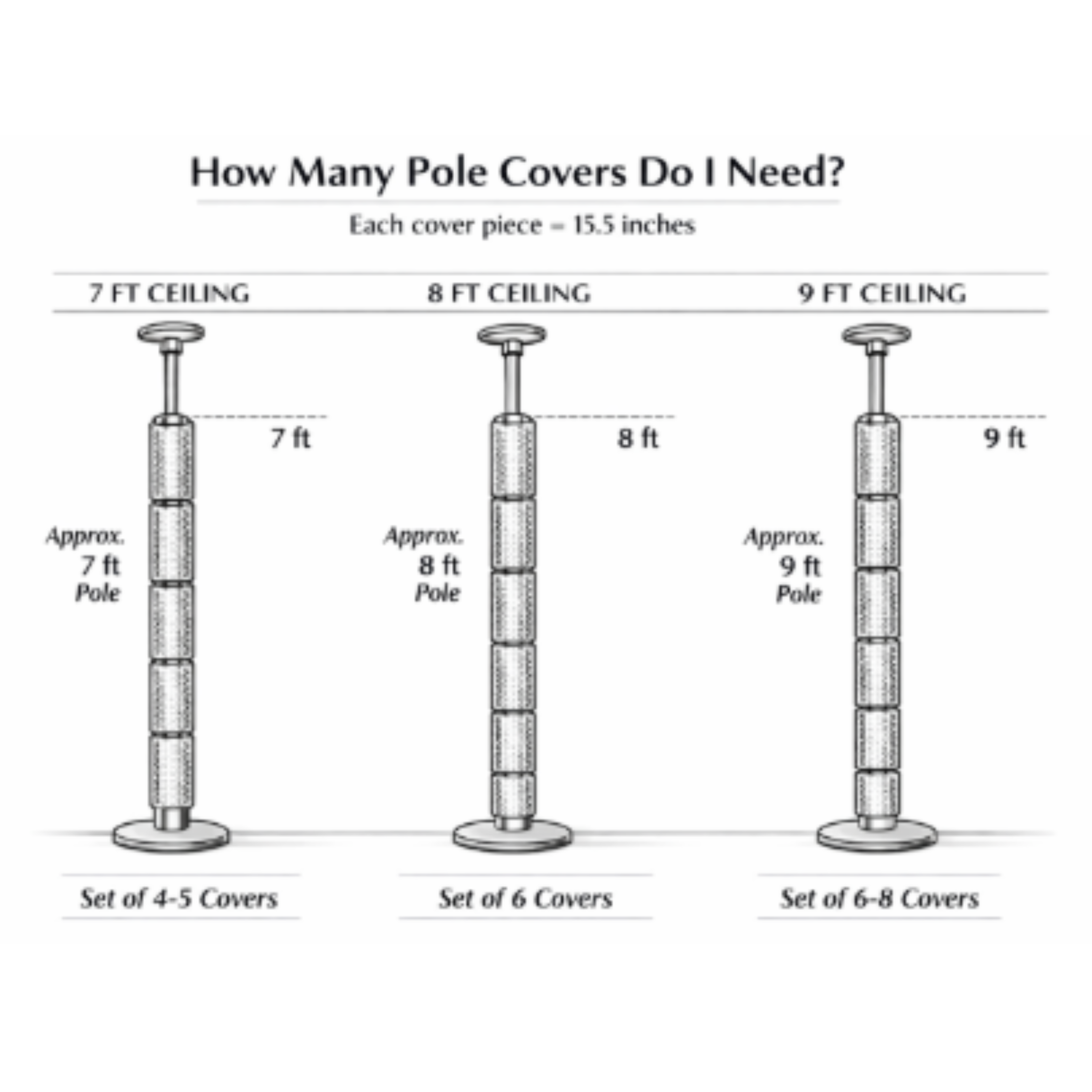 All Black Diamond Pole Cover - Set of 2 Snap-On