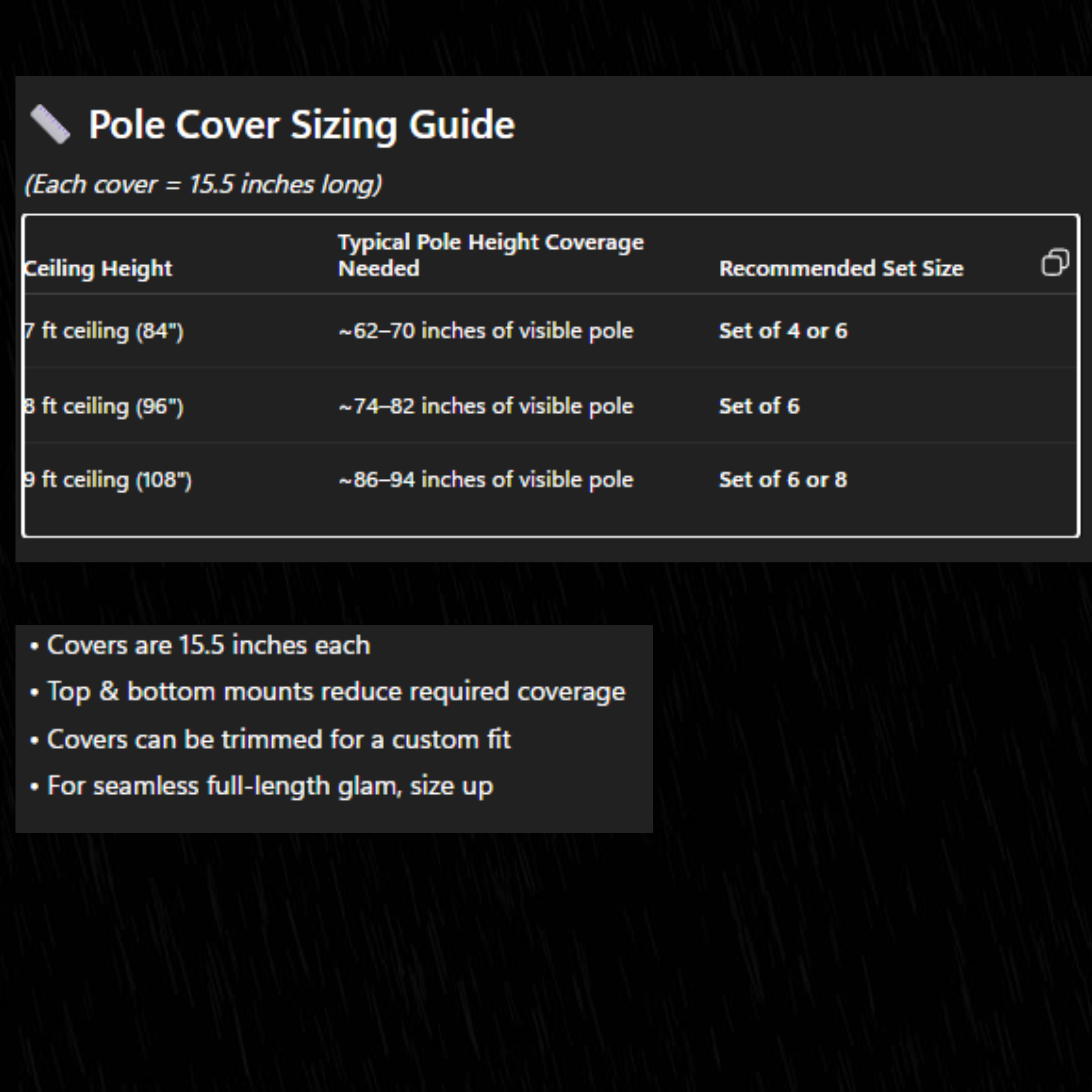 All Black Diamond Pole Cover - Set of 2 Snap-On